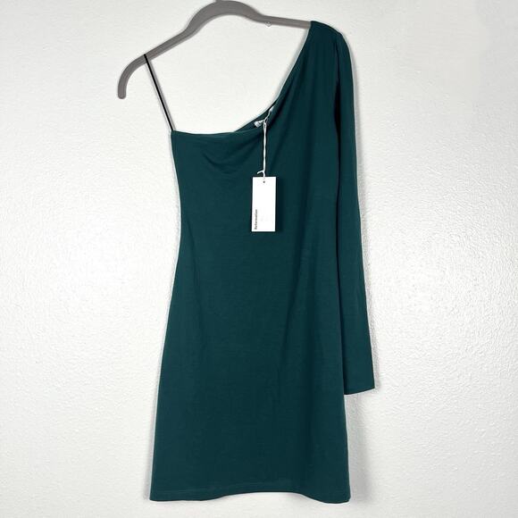 NWT Reformation XS Emerald Green One-Shoulder Stretch Jersey Yara Mini Dress - Picture 3 of 7